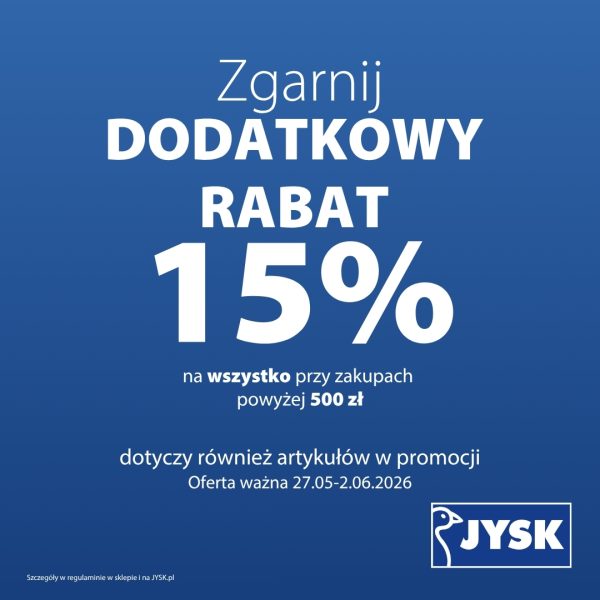 Plakat z rabatem 15% w Jysk