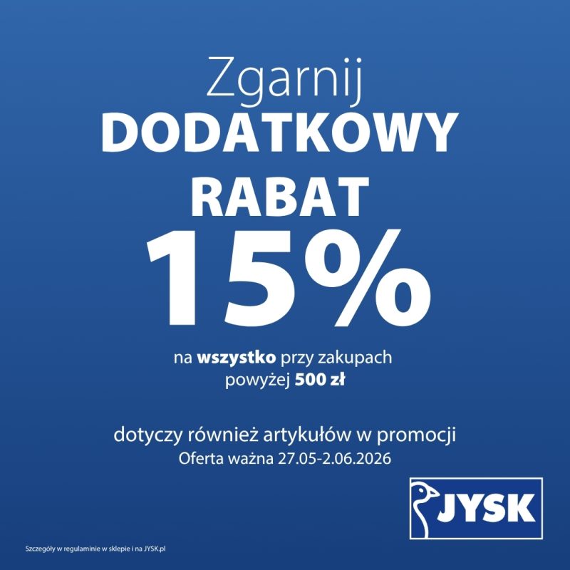 Plakat z rabatem 15% w Jysk