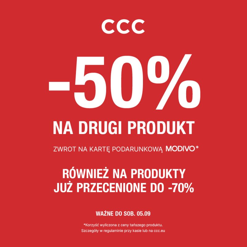 Grafika promująca -50% w CCC