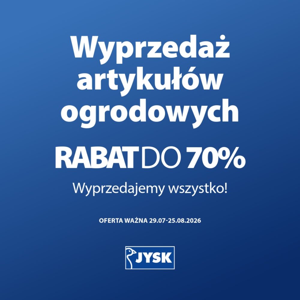 Plakat z wyprzedażą w JYSK