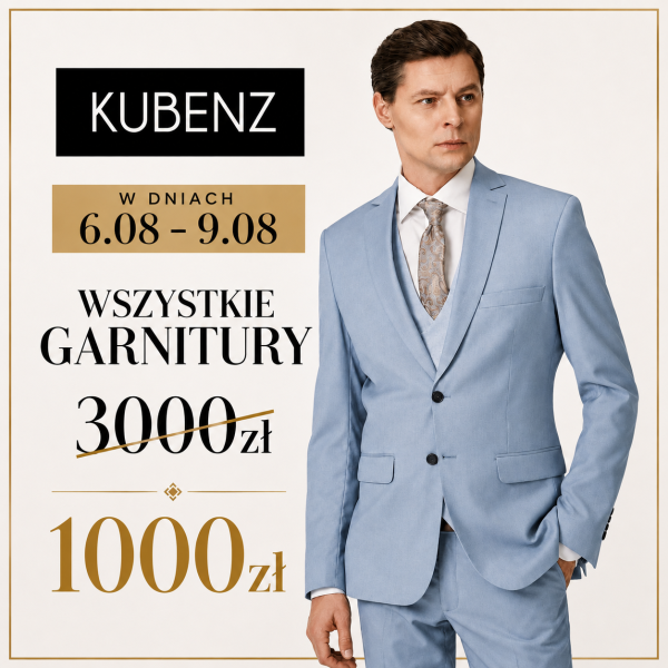 Grafika z modelem w garniturze marki Kubenz