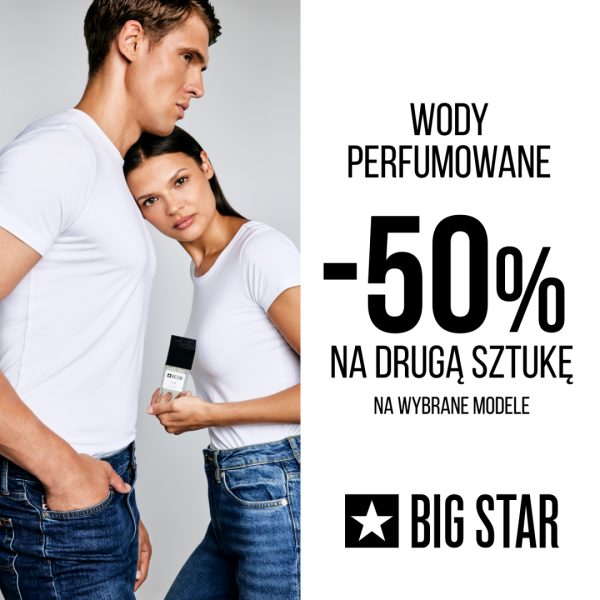 Grafika z modelką i modelem w promocji perfum w Big Star